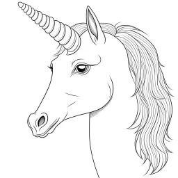 cute unicorn, full view, realistic face, coloring page, only draw lines, coloring book, clean line art, –no sketch, color, –ar 3:4, white background, minimalistic black lines, minimal black color, low level black colors, coloring page, avoid thick black colors, thin black line art, avoid colors, perfect shape, perfect clear lines,