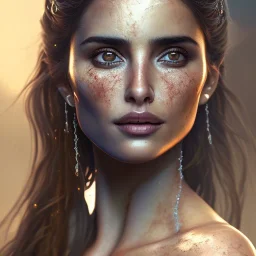 best quality, realistic lighting, masterpiece portrait of Penelope Cruz from pirates of the Caribbean, details, light dusting of freckles, shot from above, simple chain hauberk, warhammerVector art matte painting digital illustration 3D shading CryEngine Behance HD 3Delight