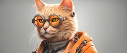 Cyberpunk orange cat with fancy glasses, hyper realistic, full body portrait, 3d rendering