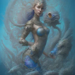 sango fantasy, fantasy magic, intricate, sharp focus, illustration, highly detailed, digital painting, concept art, matte, artgerm and paul lewin and kehinde wiley, masterpiece sexy lips Hawaiian afro lips black African lady body mermaid lionfish head blue space lady beach sea under water mermaid seaweed pyramided