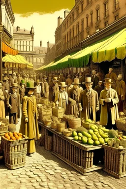 1890s new york city market people socialicing in the sun earthy colors digital art