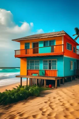 A house on the beach with a vibrant mood or ambiance and a view.