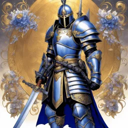 (in the style of Orion, by Masamune Shirow) a paladin knight with his plate armour and his two handed zweihander sword, ready for a blessing