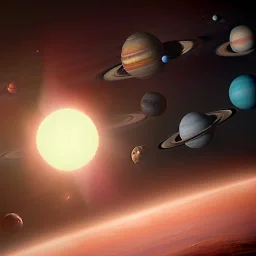 suns surrounded by planets and moons