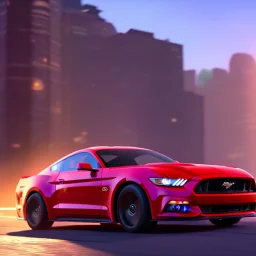 ford mustang, city. high speed. bokeh. lens flare. warm lights. high detailed