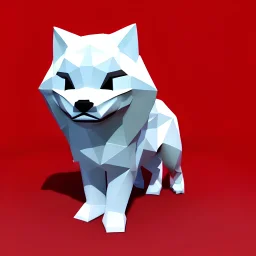 kawaii low poly {white wolf} character, 3d isometric render, white background, ambient occlusion, unity engine, square image