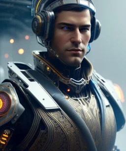 full body male cyborg| full body| detailed face| symmetric| steampunk| cyberpunk| cyborg| intricate detailed| to scale| hyperrealistic| cinematic lighting| digital art| concept art| mdjrny-v4 style