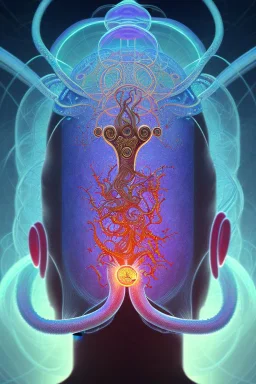 Spiritual Tentacles over human Head creating reality around, Dimethyltryptamine