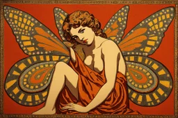 psychedelic painting of ancient god psyche depicted in ancient mosaic art as a butterfly-winged woman by andy warhol