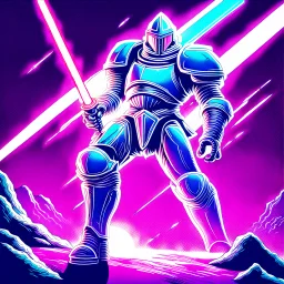 90's retro fantasy art of a heroic space knight with laser sword