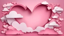 Valentine's day background pink sky heart and paper cut clouds