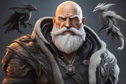 Old man, big beard, Bald hair, in solo leveling shadow drawing, venom model , intricate details, highly detailed, high details, detailed portrait, masterpiece,ultra detailed, ultra quality