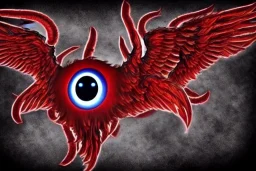 wings, freaky crazy evil eye with wings, laughing, flying, satan wings, dark, terror, horror