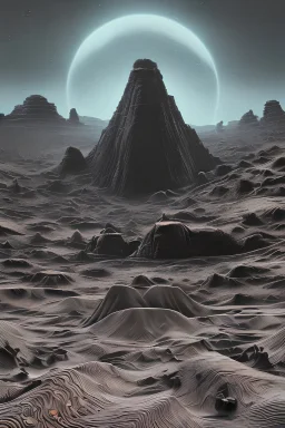 Psychedelic and strange groovy alien landscape , highly detailed and intricate, giant black monolith centers the digital painting as it floats above the sandy dunes of erratic colors and shapes, minimal plant life, grand, 70s concept art, retro futurism, sci-fi vintage art, abstract , surrealism, dark atmosphere, unsettling, airbrush art style, highbrow art