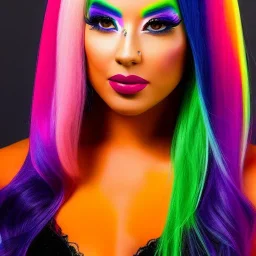 Full body portrait, painting, medium shot lady neon rainbow hair