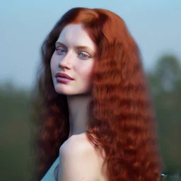 beautiful caucasian woman with long curly redhair portrait hyper realistic