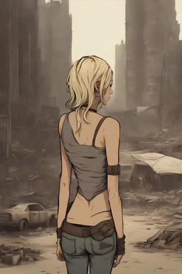 girl, post-apocalypse, rear, blonde,