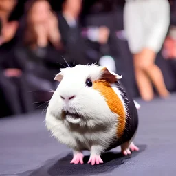 guinea pig wearing clothes at a fashion show