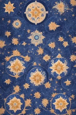 portuguese tiled azulejo, celestial cosmic galaxy pattern