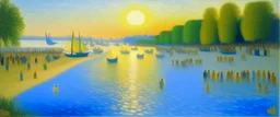 A light blue beautiful Danube beach painted by Georges Seurat