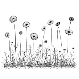 set of growing wind flower on the grace on ground, ONE lineS art, white background, minimalis, different view, only white bakcground solid.