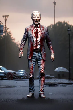 Ultra realistic image, joe biden zombie, zombie performance, blood, torn arm, night, walking twisted, waist up view, walking dead style, dark ambient, highly detailed, sky background, concept art, unreal engine 5, god rays, ray tracing, RTX, lumen lighting, ultra detail, volumetric lighting, 3d, finely drawn, high definition, high resolution.