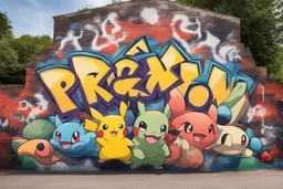 a graffiti mural wall with the word cell pokemon style