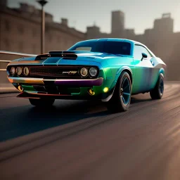 3d rendering. Miniature, Diacast 2019 dodge Challenger, racing background, Lost in Time, cinematic lighting, hyper realistic