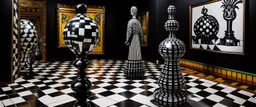 A blackish brown empire in the shadow realm designed in Maori sculptures painted by Victor Vasarely