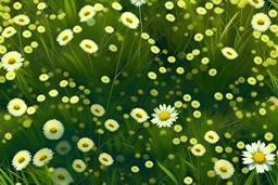 Vector. Illustration. realistic, Digital painting. birds eye view, top down. grass with wild flowers