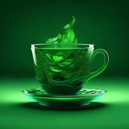 a cup of green tea design, trippy, bunchy, 3d lighting, 3d, realistic head, cut out, modern, symmetrical, center, abstract
