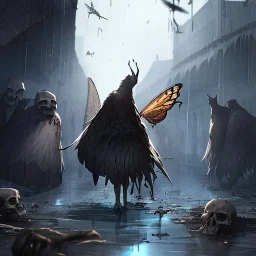 Butterflies, Skulls Queen, raining, raivens, destroyed Market,