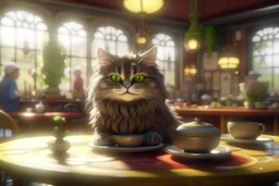 cute fluffy cat in a coffeehouse in sunshine Weight:1 detailed matte painting, deep color, fantastical, intricate detail, splash screen, complementary colors, fantasy concept art, 8k resolution trending on Artstation Unreal Engine 5 Weight:0.9