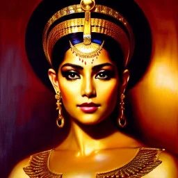 Drawing of beautiful face extra busty cleopatra,throne,hieroglyphics,balanciaga fashion clothe painting by gaston bussiere, greg rutkowski, yoji shinkawa, yoshitaka amano, tsutomu nihei, donato giancola, tim hildebrandt, oil on canvas, cinematic composition, extreme detail,fit full head inside picture,16k