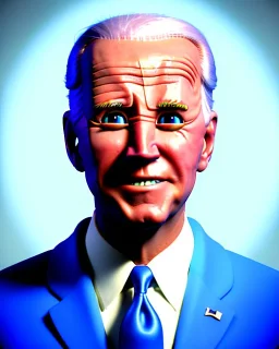 Waist up Portrait, joe Biden as muppet doll, Blue suit retro style, photo studio, city background, unreal engine 5, concept art, art station, god lights, ray tracing, RTX, lumen lighting, ultra detail, volumetric lighting, 3d.