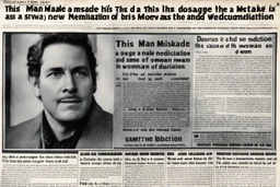 newspaper front page: title is "This man made a mistake in the dosage of his medication and is now a woman." the caption of the photo "Before (as a man) and After (same as a woman)"