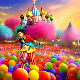 ringleader, Arthur Kulkov face shot, front, handsome, circus, male, offrecord deviantart, Yamada Akihiro artwork, Russian, lisa Frank fantasy, detailed matte painting, Golden hour, interesting detailed storybook fantasy