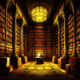 An image showcasing a grand, ancient library filled with tomes of knowledge, hidden passages, and an air of mystery man reading book.