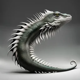 3D rendering of Expressively detailed and intricate of a hyperrealistic “lizard tail”: side view, scientific, single object, glossy white, black background