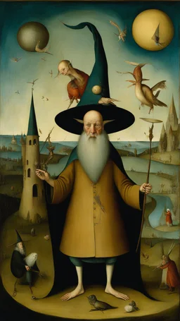 Hieronymus Bosch style , nightmares, the wizard