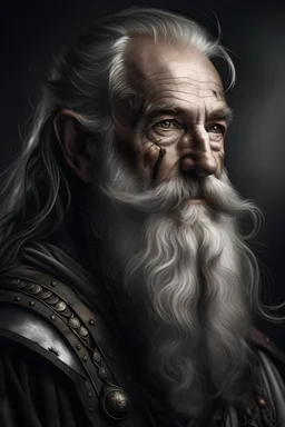 Portrait of a fantasy man, old, grey beard, warrior