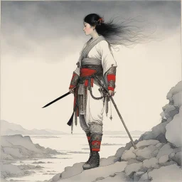 [art by W. Heath Robinson] She is a lone female warrior, the last of her clan, bearing the weight of tradition and tragedy upon her shoulders. Bound by the code of Bushido, she carries with her the legacy of her ancestors, a heritage steeped in honor and sacrifice. Yet beneath the facade of resilience lies a heart heavy with sorrow, as a solitary figure, her silhouette etched against the fading light of the setting sun.