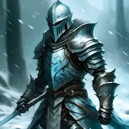 make a painting of a knight in ice armor in the style of dark fantasy comics