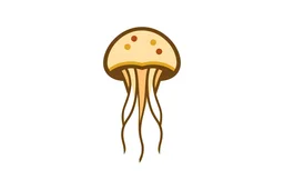 The image you provided is a simple, stylized depiction of a jellyfish. The jellyfish has a dome-shaped body (or bell) with some colored spots, and several tentacles extending downward. The design is minimalist, using a limited color palette with shades of beige, yellow, and brown, likely intended as an icon or graphic illustration.