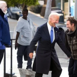 joe Biden laughs at homeless people whilst walking down the streets of San Francisco