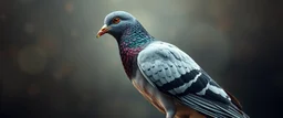 big ass human pigeon portrait, with background in the style of escher and giger, a chill contrapunctus fugue in the style of fsol, beethoven, goa trance breaks, dancefloor drum and bass,