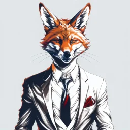 Illustrative sketch of a image of an humanoid fox, suit and tie, arte lineal ultra quality, 8k