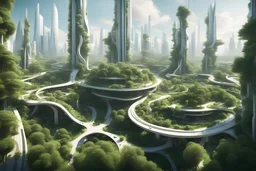 фантастически красивый город будущего, много зелени, генеративный дизайн