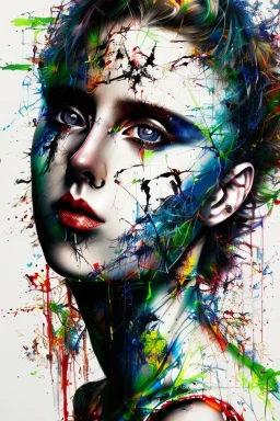 Danish singer MØ face, Abstract portrait by Yoji Shinkawa, Jackson Pollock