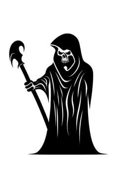 Extremely simple and fun logo representing the shadow of the grim reaper. Black on white background